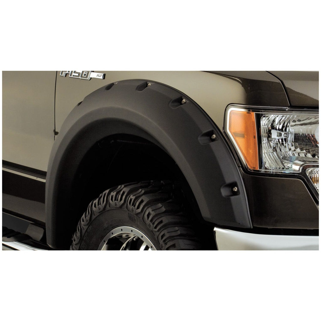 Bushwacker 20927-02 Black Max Coverage Pocket/Rivet Style Smooth Finish 4-Piece Fender Flare Set for 2009-2014 Ford F-150 (Excludes Raptor)
