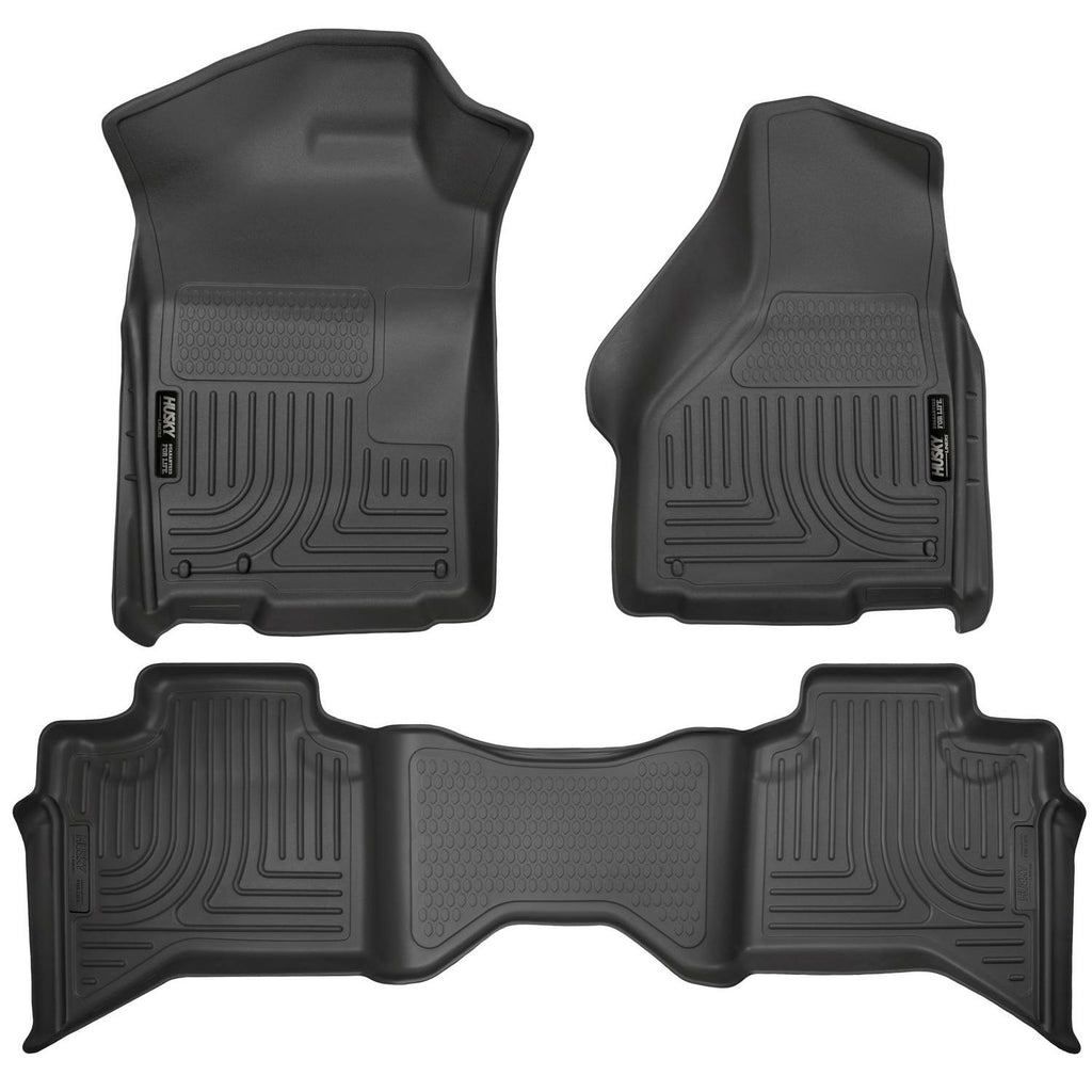 Husky Liners 99011 | Husky Liners Front & 2nd Seat Floor Liners; Front & 2nd Seat Floor Liners, Fits 09-15 RAM 1500 QUAD CAB FRONT & 2ND SEAT WEATHERBEATER FLOOR LINERS BLACK
