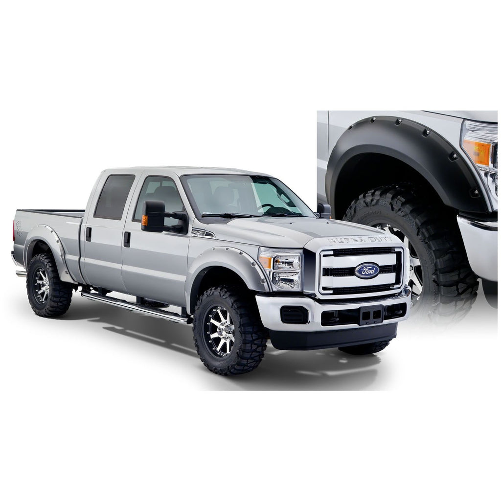 Bushwacker 20931-02 Black Pocket/Rivet Style Smooth Finish 4-Piece Fender Flare Set for 2011-2016 Ford F-250/F-350 Super Duty