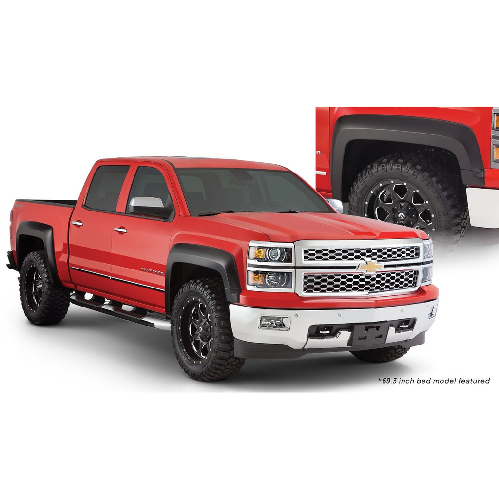 Bushwacker 40964-02 Black Extend-A-Fender Style Smooth Finish 4-Piece Fender Flare Set for 2019 Chevrolet Silverado 1500 LD 2014-2018 Silverado 1500 2015-2019 Silverado 2500 HD/3500 HD; Fits 78.8/97.8 In. Bed