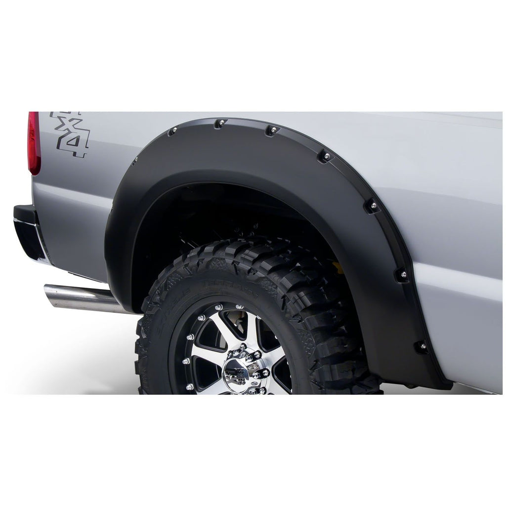 Bushwacker 20084-02 Black Pocket/Rivet Style Smooth Finish Rear Fender Flares for 2011-2016 Ford F-250/F-350 Super Duty (Excludes Dually)