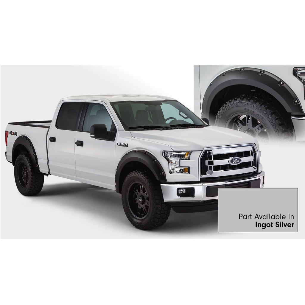 Bushwacker 20935-52 Pocket/Rivet Style Color Matched Ingot Silver 4-Piece Fender Flare Set for 2016-2017 Ford F-150 (Excludes Models w/Tech Package)