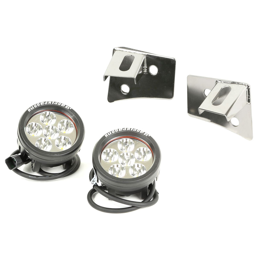 Rugged Ridge 11028.11 | Windshield Bracket LED Kit, Stainless Steel, Round; 07-16 Wrangler JK