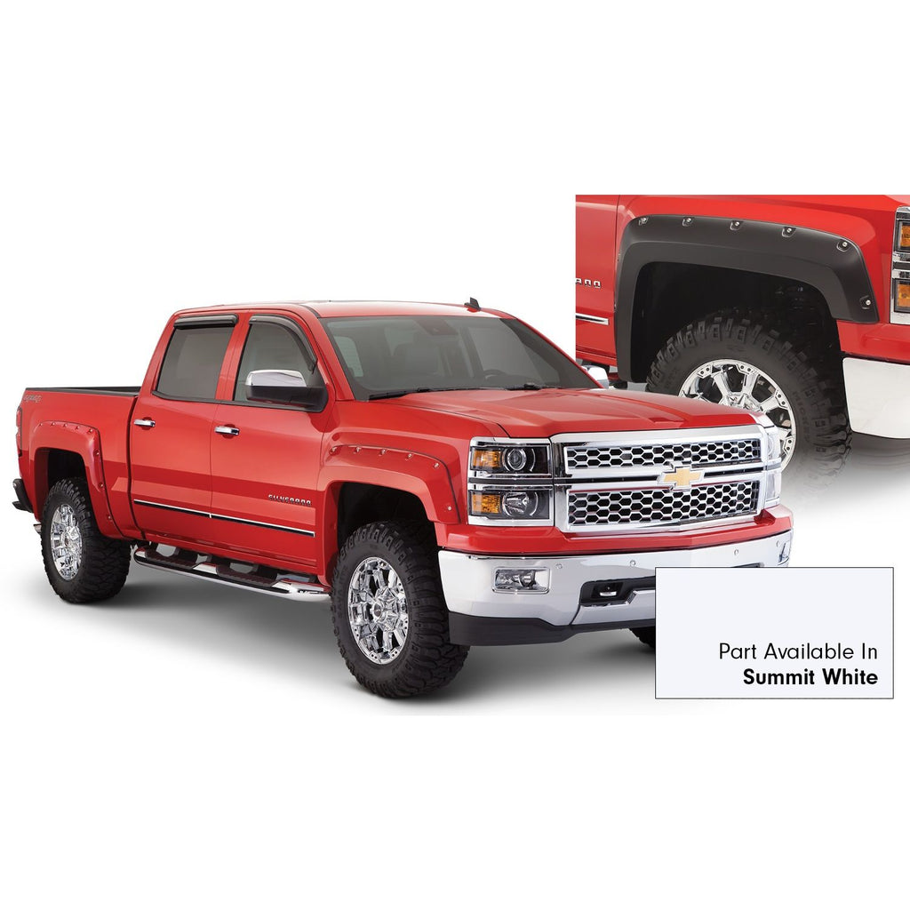 Bushwacker 40957-14 Pocket/Rivet Style Color Matched Summit White 4-Piece Fender Flare Set for 2016-2018 Chevrolet Silverado 1500 2017-2019 Chevrolet Silverado 2500 HD/3500 HD; Fits 78.8/97.8 In. Bed