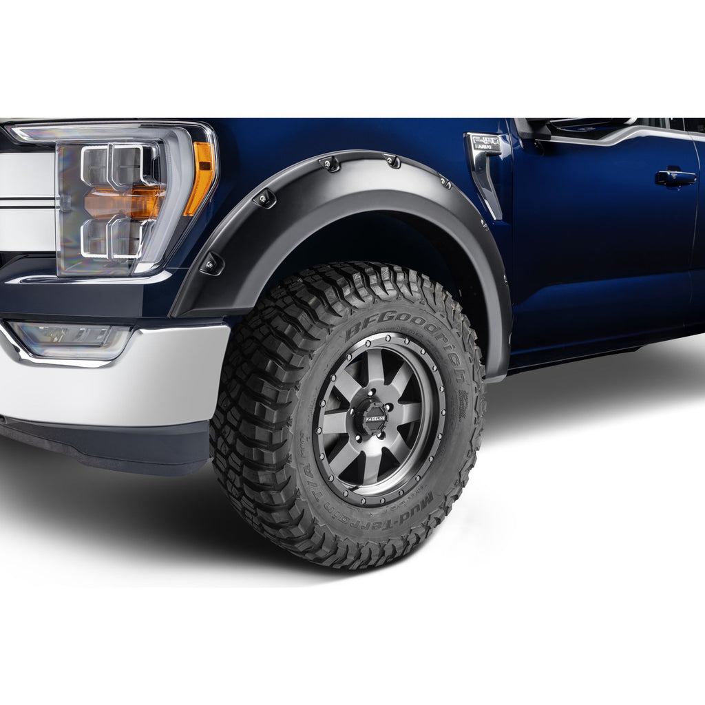 Bushwacker 20135-02 Black Pocket/Rivet Style Smooth Finish Front Fender Flares for 2021-2022 F-150