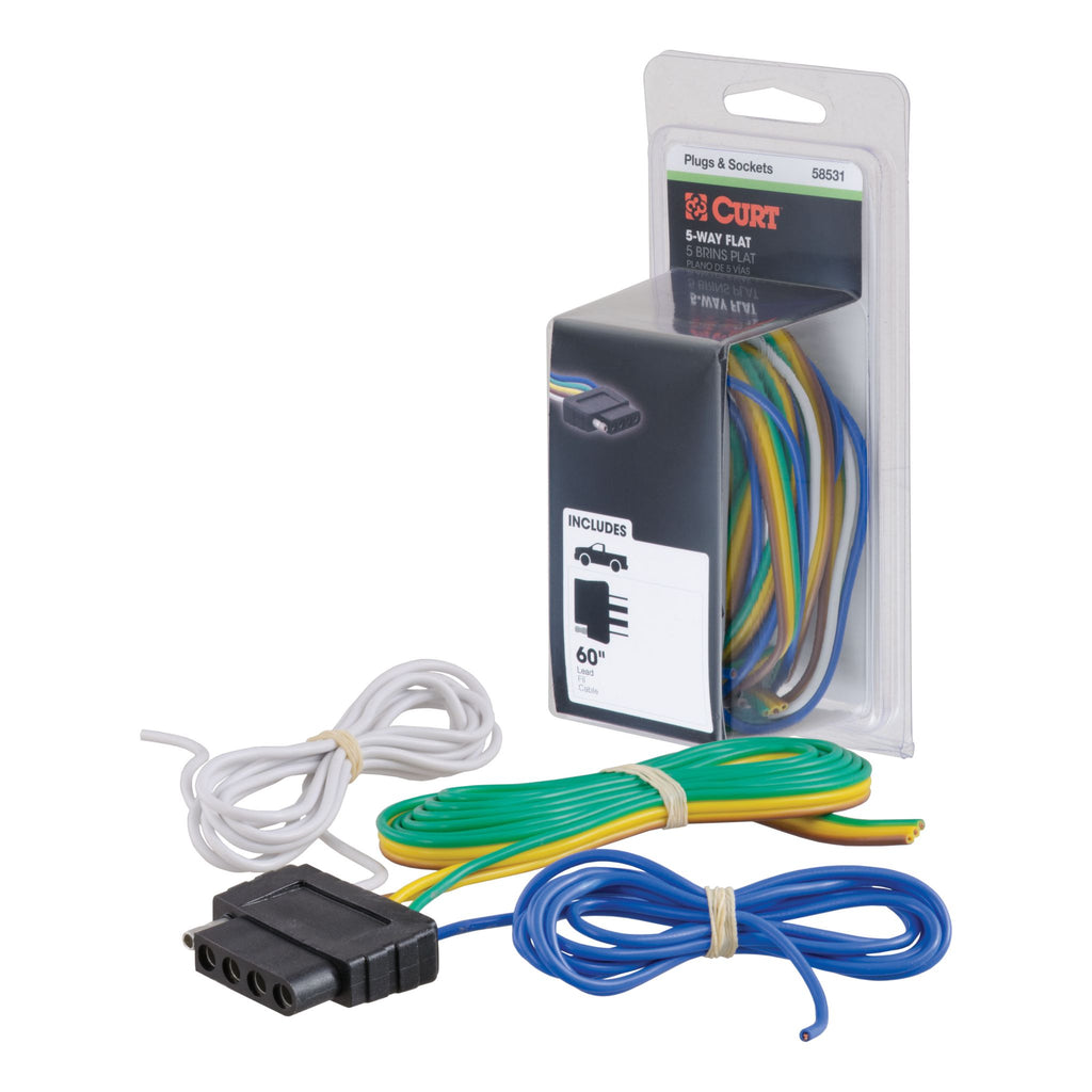 5-Way Flat Connector Socket with 60" Wires (Vehicle Side Packaged)