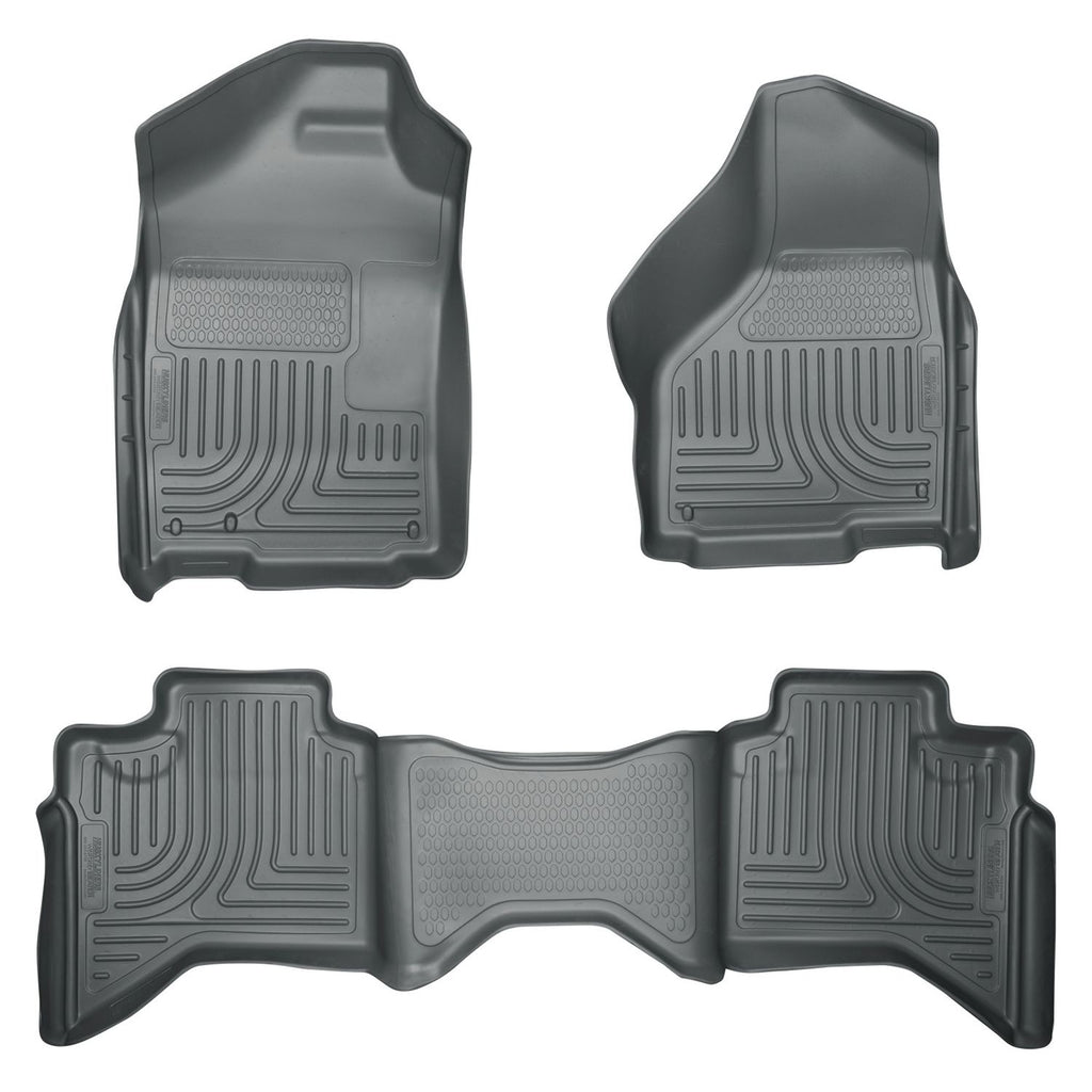 Husky Liners 98032 | Husky Liners Front & 2nd Seat Floor Liners; Front & 2nd Seat Floor Liners, Fits 02-08 RAM 1500 QUAD/03-09 RAM 2500/3500 QUAD CAB WEATHERBEATERS FRONT & 2ND SEAT FLOOR LINERS GREY