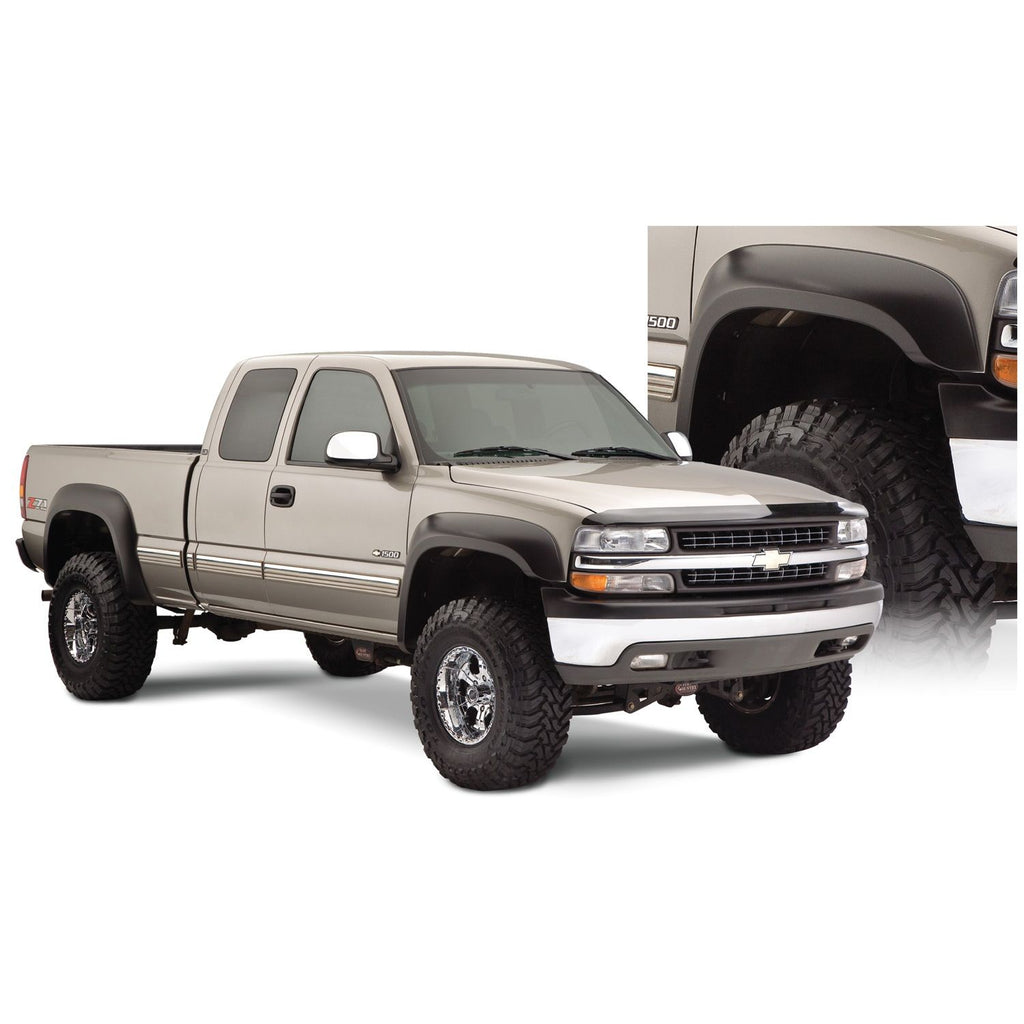 Bushwacker 40945-02 Black Extend-A-Fender Style Smooth Finish 4-Piece Fender Flare Set with Extended Coverage for 99-07 Silverado/Sierra Trucks (Check Application Guide)