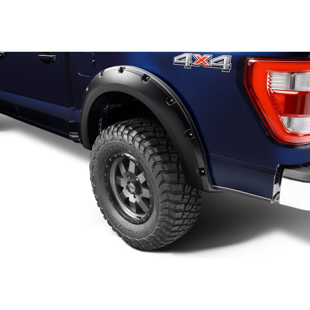 Bushwacker 20134-02 Black Pocket/Rivet Style Smooth Finish Rear Fender Flares for 2021-2022 F-150