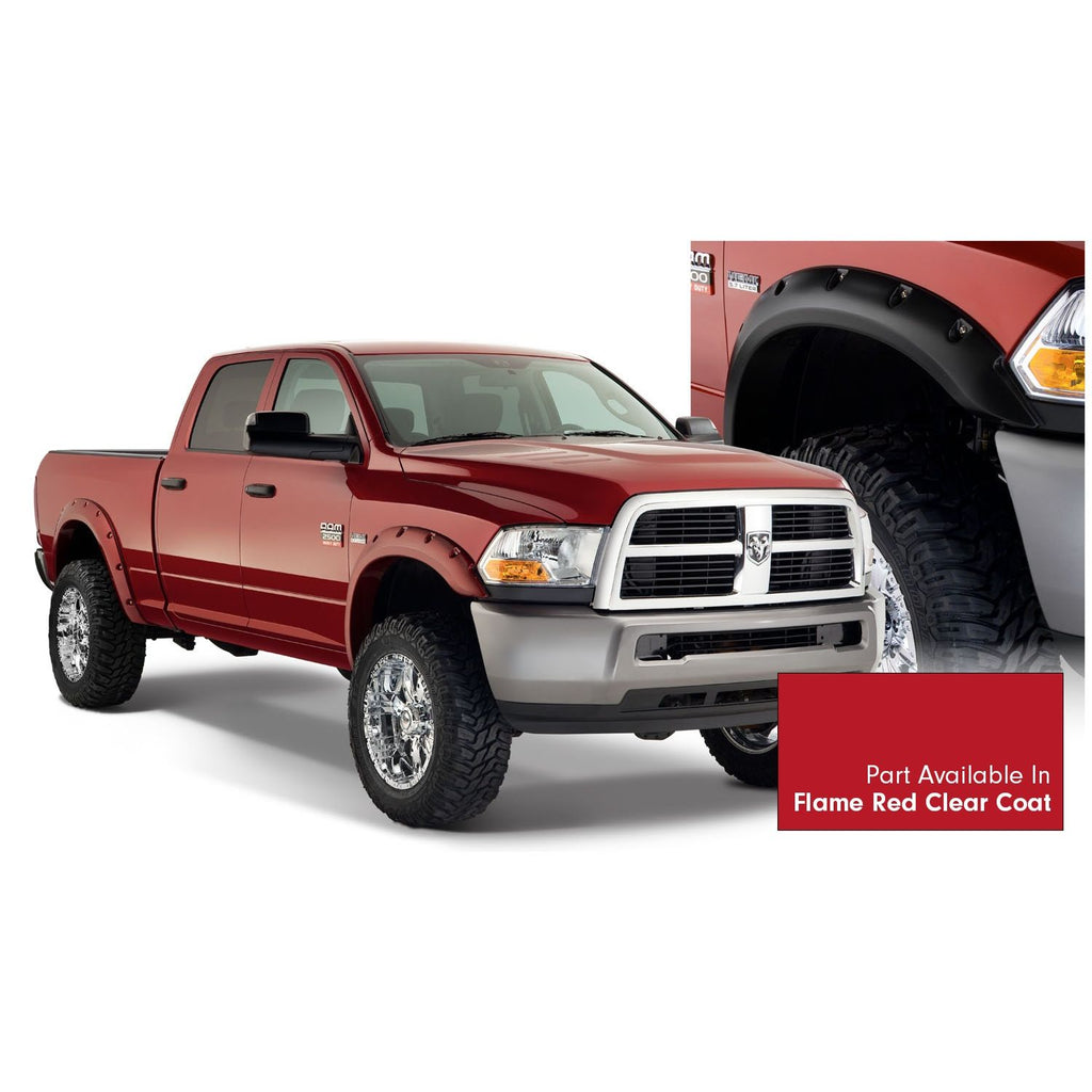Bushwacker 50919-75 Pocket/Rivet Style Color Matched Flame Red Clear Coat 4-Piece Fender Flare Set for 2016-2018 Dodge Ram 2500 3500 (Includes Dually)