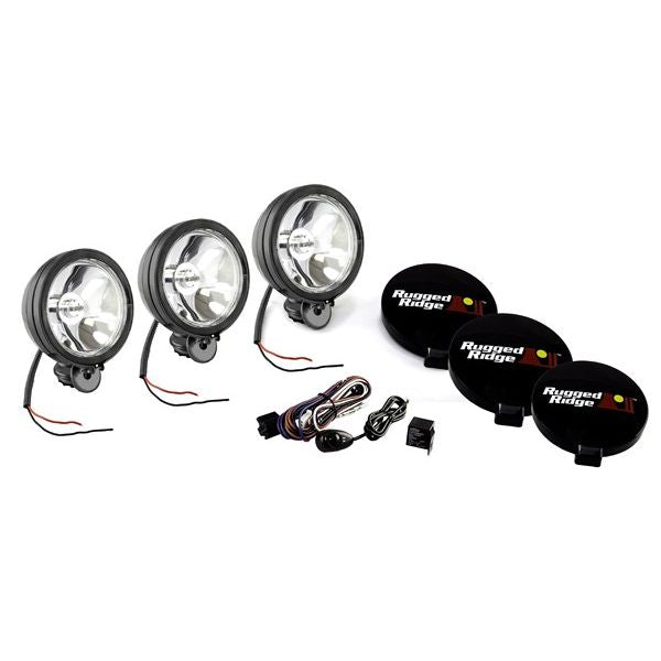 Rugged Ridge 15207.61 | 6 Inch Round Halogen Light kit, Set of 3, Black;
