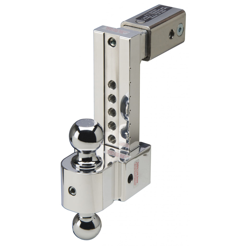 STBM adj. alum. ball mount, built-in locks, 8'' drop fits 2.5'' receiver, stnls.