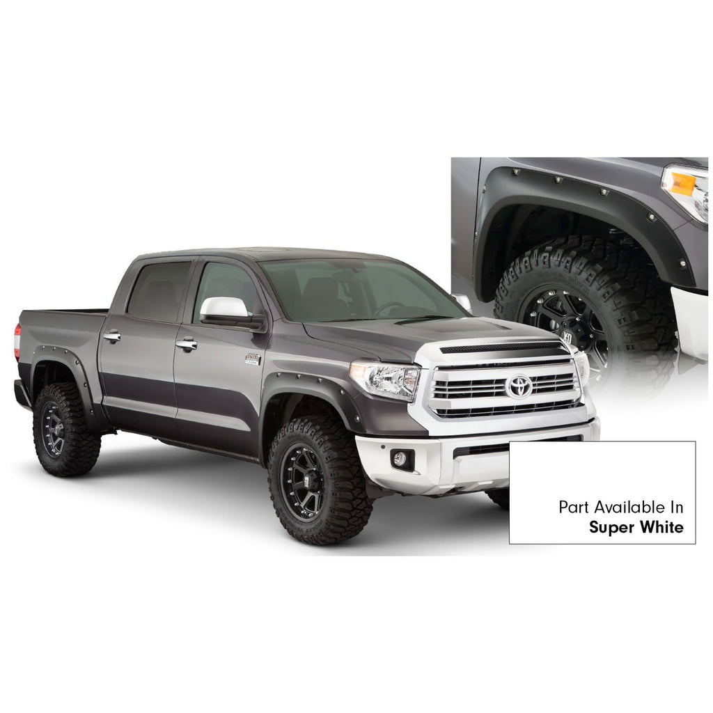 Bushwacker 30918-13 Pocket/Rivet Style Color Matched Super White 4-Piece Fender Flare Set for 2017-2021 Toyota Tundra must remove mudflaps